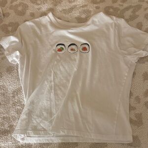 Abercrombie & Fitch White Tee with Sushi Embroidery